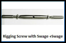Rigging screw with swage stud each end swage